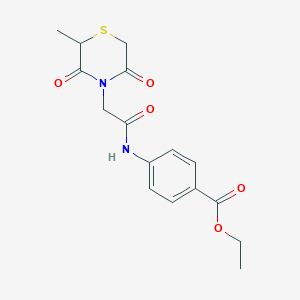 molecular formula C16H18N2O5S B2532570 ethyl 4-[2-(2-methyl-3,5-dioxothiomorpholin-4-yl)acetamido]benzoate CAS No. 868216-14-2