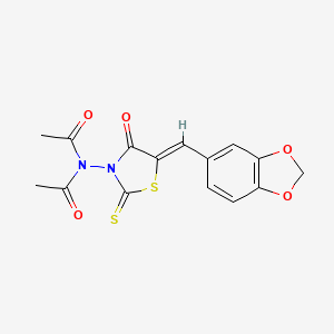 molecular formula C15H12N2O5S2 B2532613 N-acetyl-N-[(5Z)-5-[(2H-1,3-benzodioxol-5-yl)methylidene]-4-oxo-2-sulfanylidene-1,3-thiazolidin-3-yl]acetamide CAS No. 866154-61-2