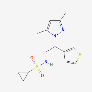 molecular formula C14H19N3O2S2 B2532614 N-(2-(3,5-dimethyl-1H-pyrazol-1-yl)-2-(thiophen-3-yl)ethyl)cyclopropanesulfonamide CAS No. 2034347-35-6