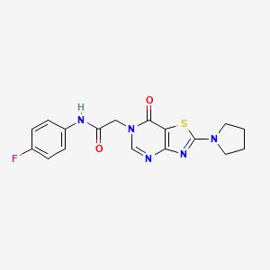 molecular formula C17H16FN5O2S B2532616 N-(4-fluorophenyl)-2-[7-oxo-2-(pyrrolidin-1-yl)-6H,7H-[1,3]thiazolo[4,5-d]pyrimidin-6-yl]acetamide CAS No. 1224001-96-0