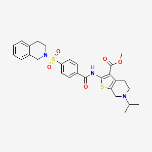 molecular formula C28H31N3O5S2 B2532641 methyl 2-(4-((3,4-dihydroisoquinolin-2(1H)-yl)sulfonyl)benzamido)-6-isopropyl-4,5,6,7-tetrahydrothieno[2,3-c]pyridine-3-carboxylate CAS No. 449768-09-6