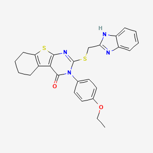 molecular formula C26H24N4O2S2 B2532787 5-{[(1H-1,3-benzodiazol-2-yl)methyl]sulfanyl}-4-(4-ethoxyphenyl)-8-thia-4,6-diazatricyclo[7.4.0.0^{2,7}]trideca-1(9),2(7),5-trien-3-one CAS No. 380453-35-0
