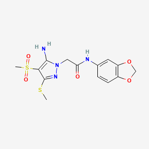 B2532893 2-[5-amino-4-(methylsulfonyl)-3-(methylthio)-1H-pyrazol-1-yl]-N-1,3-benzodioxol-5-ylacetamide CAS No. 1019097-86-9