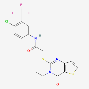 molecular formula C17H13ClF3N3O2S2 B2532903 N-[4-chloro-3-(trifluoromethyl)phenyl]-2-({3-ethyl-4-oxo-3H,4H-thieno[3,2-d]pyrimidin-2-yl}sulfanyl)acetamide CAS No. 1252910-09-0