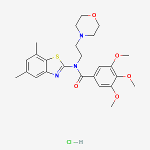 molecular formula C25H32ClN3O5S B2532911 N-(5,7-dimethylbenzo[d]thiazol-2-yl)-3,4,5-trimethoxy-N-(2-morpholinoethyl)benzamide hydrochloride CAS No. 1216383-87-7