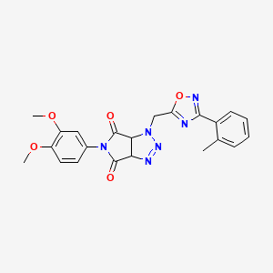 molecular formula C22H20N6O5 B2532993 5-(3,4-dimethoxyphenyl)-1-{[3-(2-methylphenyl)-1,2,4-oxadiazol-5-yl]methyl}-1H,3aH,4H,5H,6H,6aH-pyrrolo[3,4-d][1,2,3]triazole-4,6-dione CAS No. 1207046-89-6