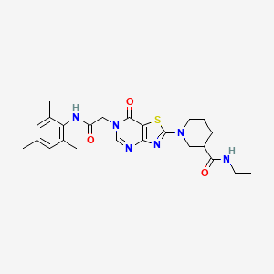 molecular formula C24H30N6O3S B2533016 N-ethyl-1-(7-oxo-6-{[(2,4,6-trimethylphenyl)carbamoyl]methyl}-6H,7H-[1,3]thiazolo[4,5-d]pyrimidin-2-yl)piperidine-3-carboxamide CAS No. 1116048-75-9