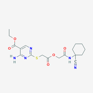 molecular formula C18H23N5O5S B2533051 Ethyl 4-amino-2-[2-[2-[(1-cyanocyclohexyl)amino]-2-oxoethoxy]-2-oxoethyl]sulfanylpyrimidine-5-carboxylate CAS No. 874609-25-3
