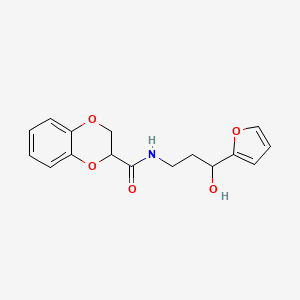 molecular formula C16H17NO5 B2533112 N-(3-(furan-2-yl)-3-hydroxypropyl)-2,3-dihydrobenzo[b][1,4]dioxine-2-carboxamide CAS No. 1421446-18-5