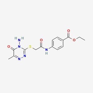 molecular formula C15H17N5O4S B2533311 ethyl 4-{2-[(4-amino-6-methyl-5-oxo-4,5-dihydro-1,2,4-triazin-3-yl)sulfanyl]acetamido}benzoate CAS No. 869067-81-2