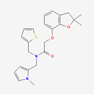 molecular formula C23H26N2O3S B2533385 2-((2,2-dimethyl-2,3-dihydrobenzofuran-7-yl)oxy)-N-((1-methyl-1H-pyrrol-2-yl)methyl)-N-(thiophen-2-ylmethyl)acetamide CAS No. 1286711-02-1