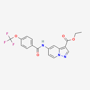 molecular formula C18H14F3N3O4 B2533452 Ethyl 5-(4-(trifluoromethoxy)benzamido)pyrazolo[1,5-a]pyridine-3-carboxylate CAS No. 1396864-46-2