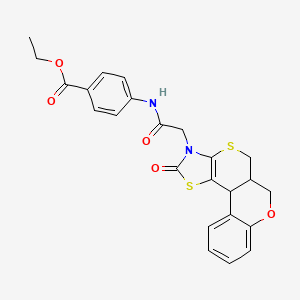ethyl 4-(2-(2-oxo-5a,6-dihydrochromeno[4',3':4,5]thiopyrano[2,3-d]thiazol-3(2H,5H,11bH)-yl)acetamido)benzoate