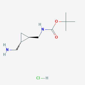 molecular formula C10H21ClN2O2 B2533555 rac-tert-butylN-{[(1R,2R)-2-(aminomethyl)cyclopropyl]methyl}carbamatehydrochloride CAS No. 2361640-52-8