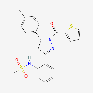 molecular formula C22H21N3O3S2 B2533581 N-(2-(1-(thiophene-2-carbonyl)-5-(p-tolyl)-4,5-dihydro-1H-pyrazol-3-yl)phenyl)methanesulfonamide CAS No. 923244-15-9