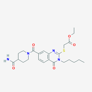 molecular formula C24H32N4O5S B2533582 ethyl 2-{[7-(4-carbamoylpiperidine-1-carbonyl)-4-oxo-3-pentyl-3,4-dihydroquinazolin-2-yl]sulfanyl}acetate CAS No. 422531-18-8