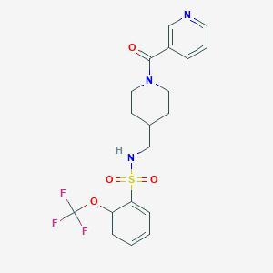 molecular formula C19H20F3N3O4S B2533613 N-((1-nicotinoylpiperidin-4-yl)methyl)-2-(trifluoromethoxy)benzenesulfonamide CAS No. 1797802-27-7