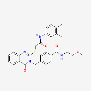 molecular formula C29H30N4O4S B2533622 4-{[2-({[(3,4-dimethylphenyl)carbamoyl]methyl}sulfanyl)-4-oxo-3,4-dihydroquinazolin-3-yl]methyl}-N-(2-methoxyethyl)benzamide CAS No. 1115434-27-9