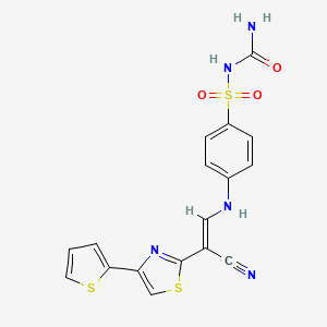 (E)-N-carbamoyl-4-((2-cyano-2-(4-(thiophen-2-yl)thiazol-2-yl)vinyl)amino)benzenesulfonamide