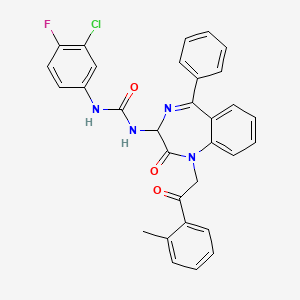 N-(2,5-diaza-2-(2-(2-methylphenyl)-2-oxoethyl)-3-oxo-6-phenylbicyclo[5.4.0]undeca-1(7),5,8,10-tetraen-4-yl)((3-chloro-4-fluorophenyl)amino)formamide