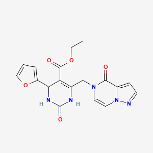 molecular formula C18H17N5O5 B2533753 Ethyl 4-(furan-2-yl)-2-oxo-6-[(4-oxopyrazolo[1,5-a]pyrazin-5-yl)methyl]-3,4-dihydro-1H-pyrimidine-5-carboxylate CAS No. 2379971-36-3