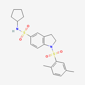 molecular formula C21H26N2O4S2 B2533771 N-cyclopentyl-1-(2,5-dimethylbenzenesulfonyl)-2,3-dihydro-1H-indole-5-sulfonamide CAS No. 919019-89-9