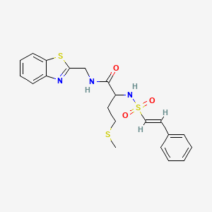 molecular formula C21H23N3O3S3 B2533800 N-(1,3-Benzothiazol-2-ylmethyl)-4-methylsulfanyl-2-[[(E)-2-phenylethenyl]sulfonylamino]butanamide CAS No. 1103962-11-3