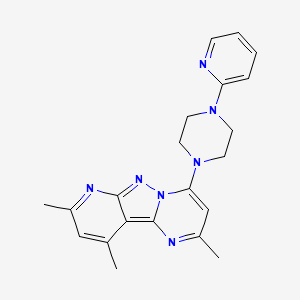 molecular formula C21H23N7 B2533834 2,8,10-三甲基-4-(4-(吡啶-2-基)哌嗪-1-基)吡啶并[2',3':3,4]吡唑并[1,5-a]嘧啶 CAS No. 900265-47-6