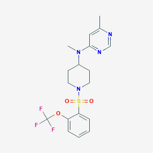 molecular formula C18H21F3N4O3S B2533844 N,6-Dimethyl-N-[1-[2-(trifluoromethoxy)phenyl]sulfonylpiperidin-4-yl]pyrimidin-4-amine CAS No. 2380081-87-6