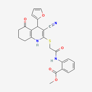 molecular formula C24H21N3O5S B2533848 methyl 2-(2-{[3-cyano-4-(furan-2-yl)-5-oxo-1,4,5,6,7,8-hexahydroquinolin-2-yl]sulfanyl}acetamido)benzoate CAS No. 865591-94-2