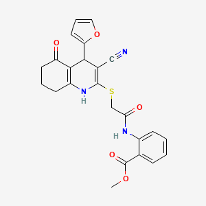 molecular formula C24H21N3O5S B2533848 2-[[2-[[3-氰基-4-(呋喃-2-基)-5-氧代-4,6,7,8-四氢-1H-喹啉-2-基]硫代]乙酰]氨基]苯甲酸甲酯 CAS No. 865591-94-2