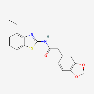 molecular formula C18H16N2O3S B2533849 2-(苯并[d][1,3]二氧杂环-5-基)-N-(4-乙基苯并[d]噻唑-2-基)乙酰胺 CAS No. 922557-35-5