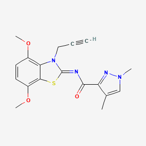 molecular formula C18H18N4O3S B2533856 (E)-N-(4,7-dimethoxy-3-(prop-2-yn-1-yl)benzo[d]thiazol-2(3H)-ylidene)-1,4-dimethyl-1H-pyrazole-3-carboxamide CAS No. 1203440-68-9