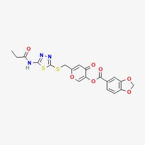 4-oxo-6-(((5-propionamido-1,3,4-thiadiazol-2-yl)thio)methyl)-4H-pyran-3-yl benzo[d][1,3]dioxole-5-carboxylate