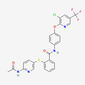 molecular formula C26H18ClF3N4O3S B2533912 2-{[6-(acetylamino)-3-pyridinyl]sulfanyl}-N-(4-{[3-chloro-5-(trifluoromethyl)-2-pyridinyl]oxy}phenyl)benzenecarboxamide CAS No. 338962-76-8