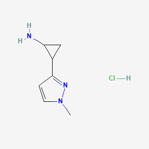 molecular formula C7H12ClN3 B2533915 2-(1-methyl-1H-pyrazol-3-yl)cyclopropan-1-amine hydrochloride CAS No. 2097931-53-6