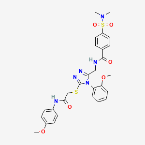 molecular formula C28H30N6O6S2 B2533920 4-(N,N-二甲基氨磺酰基)-N-((4-(2-甲氧基苯基)-5-((2-((4-甲氧基苯基)氨基)-2-氧代乙基)硫)-4H-1,2,4-三唑-3-基)甲基)苯甲酰胺 CAS No. 310427-35-1