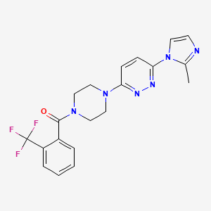 molecular formula C20H19F3N6O B2533930 3-(2-methyl-1H-imidazol-1-yl)-6-{4-[2-(trifluoromethyl)benzoyl]piperazin-1-yl}pyridazine CAS No. 1396578-25-8