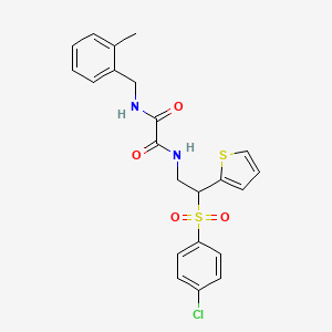molecular formula C22H21ClN2O4S2 B2533956 N-[2-(4-chlorobenzenesulfonyl)-2-(thiophen-2-yl)ethyl]-N'-[(2-methylphenyl)methyl]ethanediamide CAS No. 896325-36-3