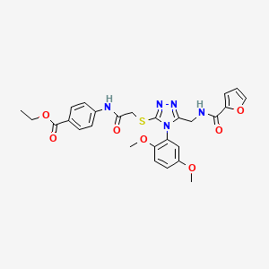 molecular formula C27H27N5O7S B2533977 ethyl 4-(2-{[4-(2,5-dimethoxyphenyl)-5-{[(furan-2-yl)formamido]methyl}-4H-1,2,4-triazol-3-yl]sulfanyl}acetamido)benzoate CAS No. 310450-68-1