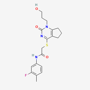 N-(3-fluoro-4-methylphenyl)-2-((1-(3-hydroxypropyl)-2-oxo-2,5,6,7-tetrahydro-1H-cyclopenta[d]pyrimidin-4-yl)thio)acetamide