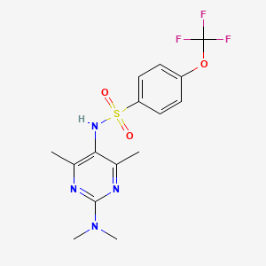 molecular formula C15H17F3N4O3S B2534050 N-(2-(dimethylamino)-4,6-dimethylpyrimidin-5-yl)-4-(trifluoromethoxy)benzenesulfonamide CAS No. 1448059-29-7