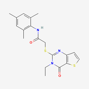 molecular formula C19H21N3O2S2 B2534053 2-[(3-ethyl-4-oxo-3,4-dihydrothieno[3,2-d]pyrimidin-2-yl)sulfanyl]-N-(2,4,6-trimethylphenyl)acetamide CAS No. 1252879-63-2