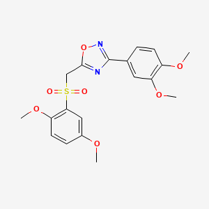 molecular formula C19H20N2O7S B2534058 3-(3,4-Dimethoxyphenyl)-5-(((2,5-dimethoxyphenyl)sulfonyl)methyl)-1,2,4-oxadiazole CAS No. 1105222-14-7