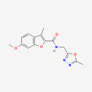 molecular formula C15H15N3O4 B2534059 6-methoxy-3-methyl-N-((5-methyl-1,3,4-oxadiazol-2-yl)methyl)benzofuran-2-carboxamide CAS No. 1206994-08-2