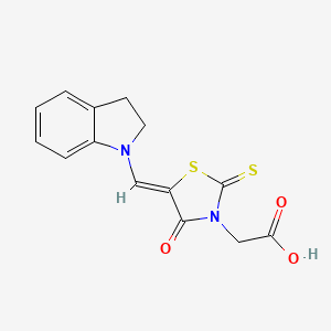 molecular formula C14H12N2O3S2 B2534066 (Z)-2-(5-(indolin-1-ylmethylene)-4-oxo-2-thioxothiazolidin-3-yl)acetic acid CAS No. 712307-77-2