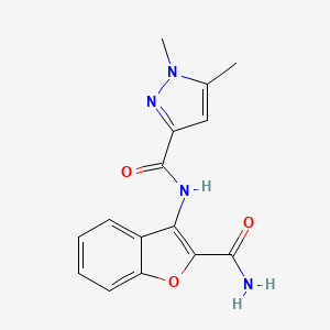 molecular formula C15H14N4O3 B2534067 N-(2-carbamoylbenzofuran-3-yl)-1,5-dimethyl-1H-pyrazole-3-carboxamide CAS No. 1013769-48-6