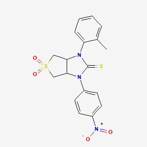 molecular formula C18H17N3O4S2 B2534070 1-(4-nitrophenyl)-3-(o-tolyl)tetrahydro-1H-thieno[3,4-d]imidazole-2(3H)-thione 5,5-dioxide CAS No. 946259-50-3