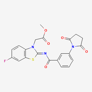 molecular formula C21H16FN3O5S B2534077 (Z)-methyl 2-(2-((3-(2,5-dioxopyrrolidin-1-yl)benzoyl)imino)-6-fluorobenzo[d]thiazol-3(2H)-yl)acetate CAS No. 865198-19-2