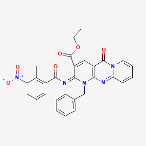 molecular formula C29H23N5O6 B2534105 ethyl 7-benzyl-6-(2-methyl-3-nitrobenzoyl)imino-2-oxo-1,7,9-triazatricyclo[8.4.0.03,8]tetradeca-3(8),4,9,11,13-pentaene-5-carboxylate CAS No. 534581-57-2